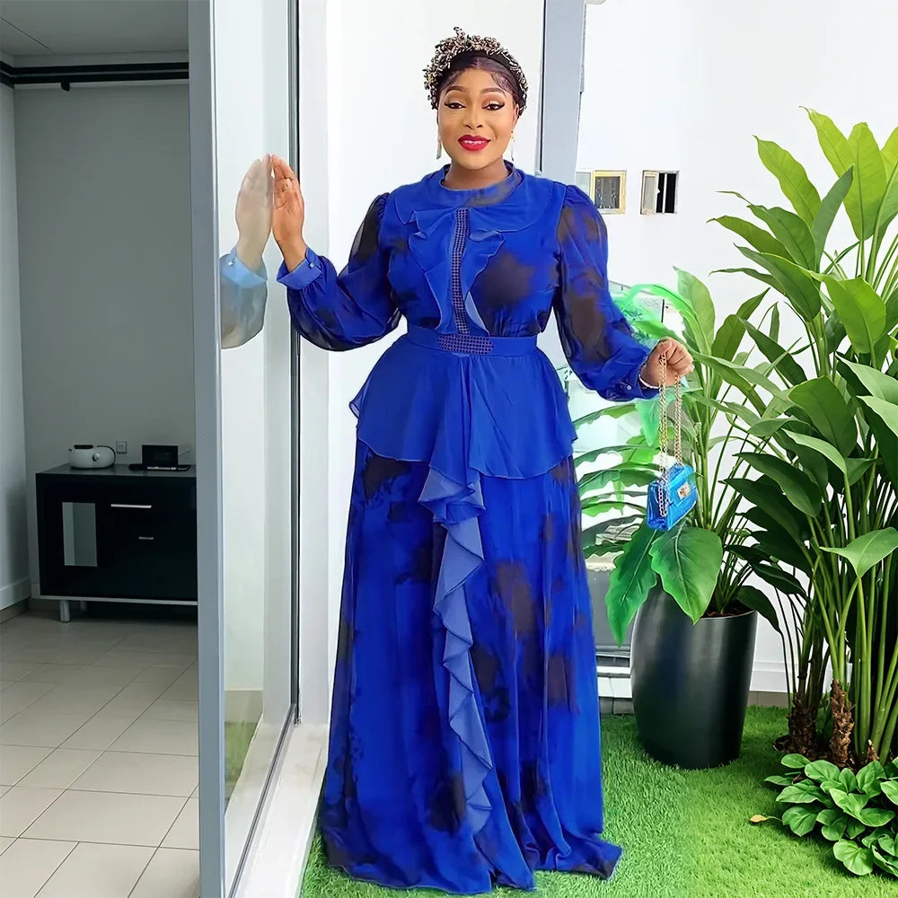 African Dresses for Women 2025 Elegant Turkey Wedding Muslim Print Maxi Dress Plus Size Evening Party Long Dress Africa Clothing