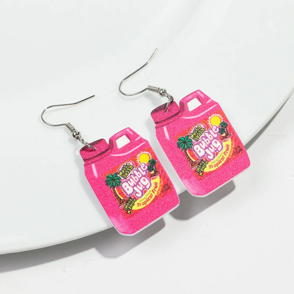 Cute Pink Phone Game Radio High Heels Ring Acrylic Print Earrings for Women Vintage Heart Bear Drop Earring Funny Jewelry