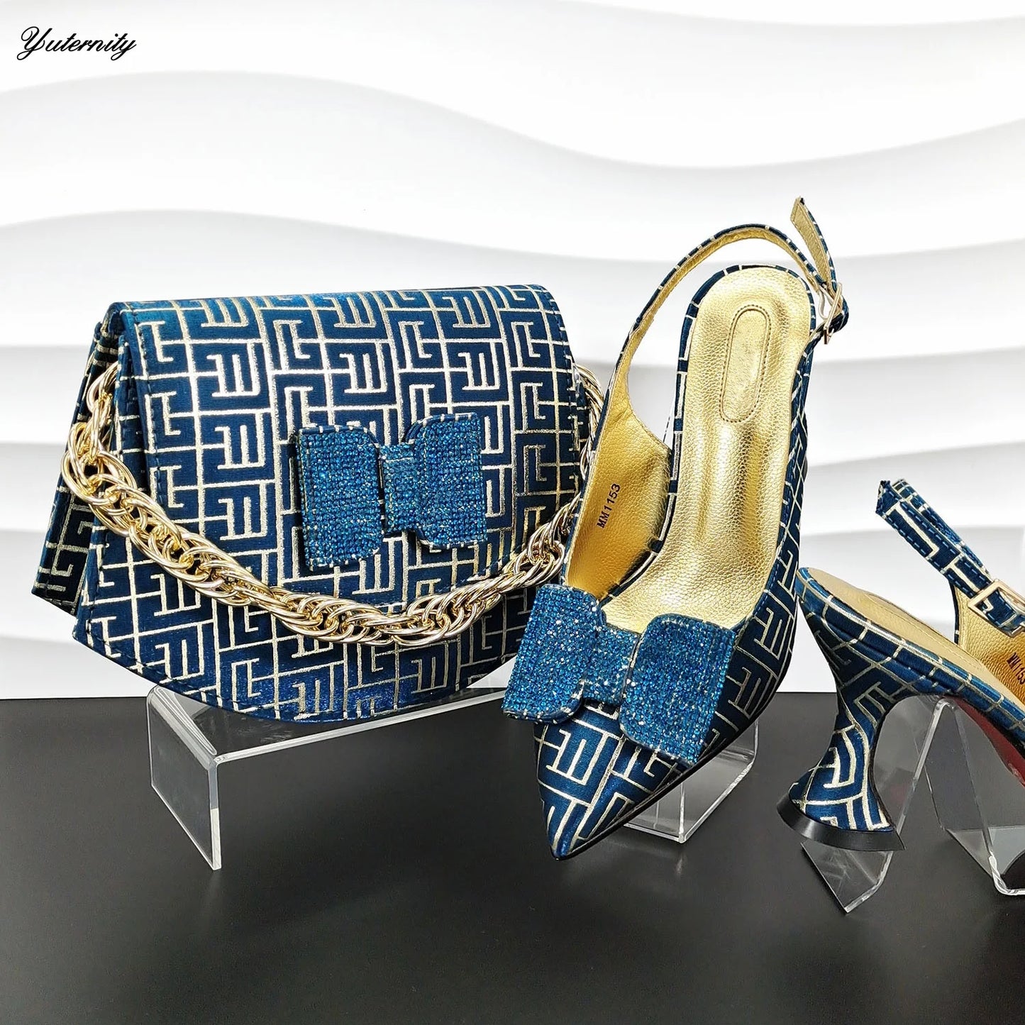 New Design African Rhinestone Sandal Shoes With Purse Set African Women High Heels Shoes And Bag Set For Party