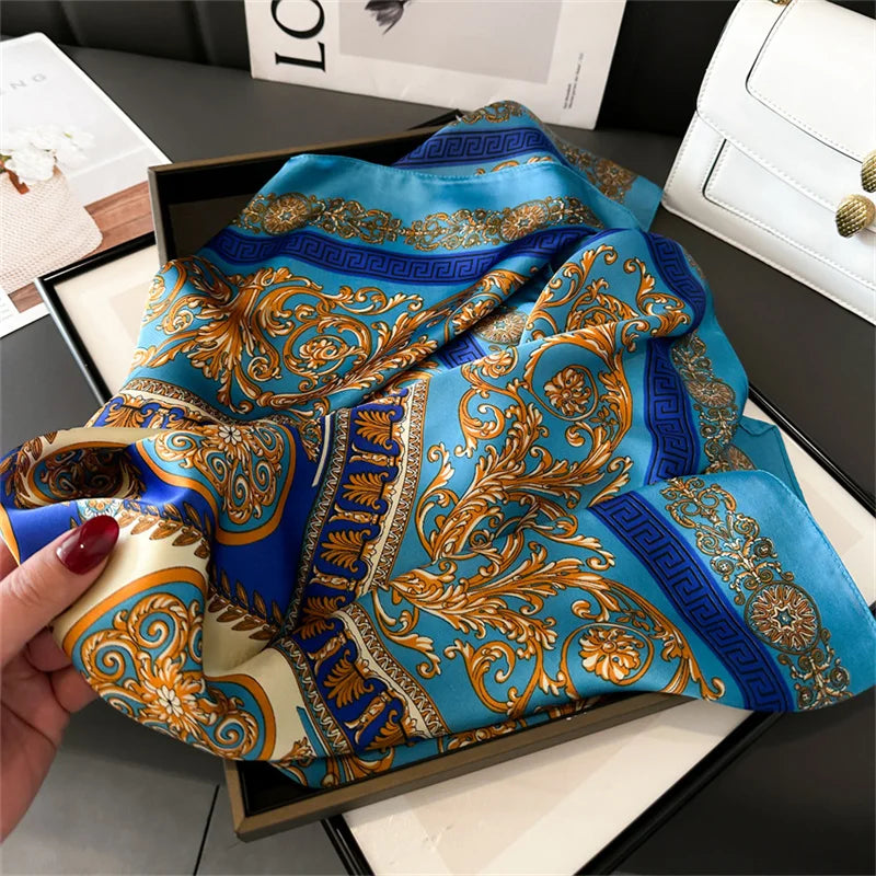 2025 New Fashion 70X70cmPrinted Women's Scarf Pashmina Silk Scarf Square Shawl Decorative Headband Neck Luxury Design Bandana