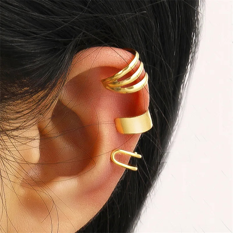 KOTiK Unique Fake Piercing Metal Ear Clips Asymmetry Round Cartilage Ear Clip for Women Fashion Jewellery Christmas Gift