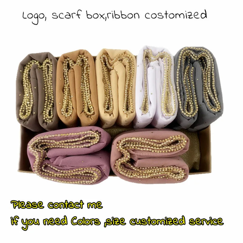 Diamonds Chiffon Hijab Scarves Women Muslim Long Shawls Headscarf Head Wraps Islamic Turban Headband Bandana Musulman Foulard