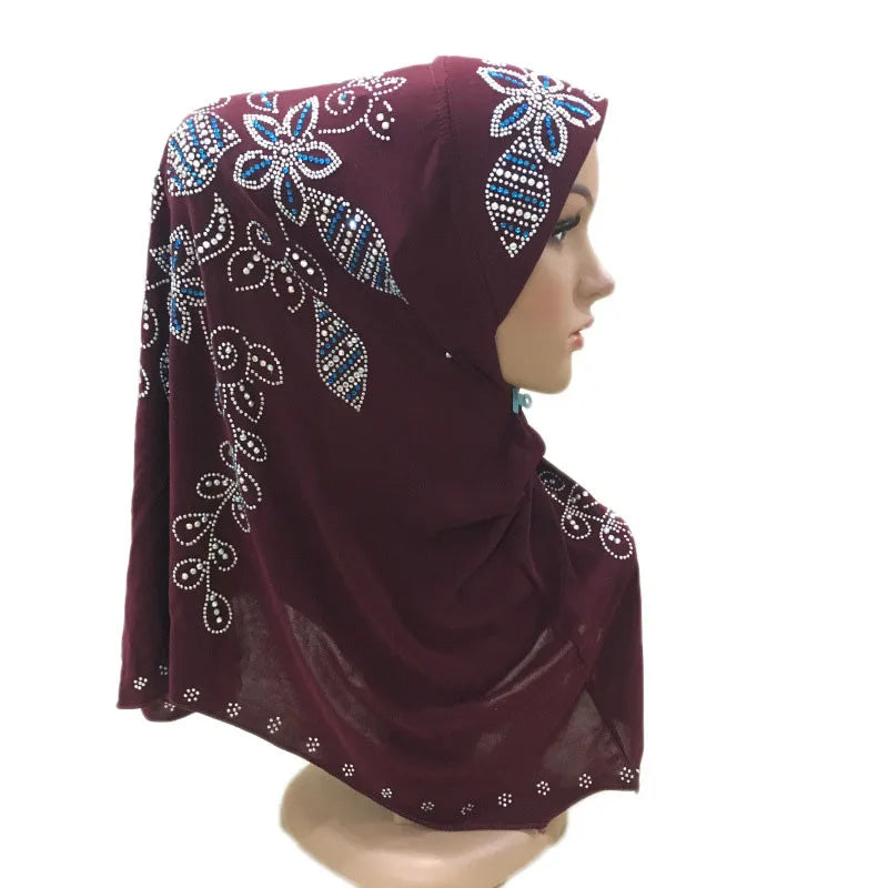 Diamonds Full Cover Muslim Women Hijab Instant Scarf Worship Headscarf Arab Pull On Ready Made Hat Malaysia Amira Khimar Niqab