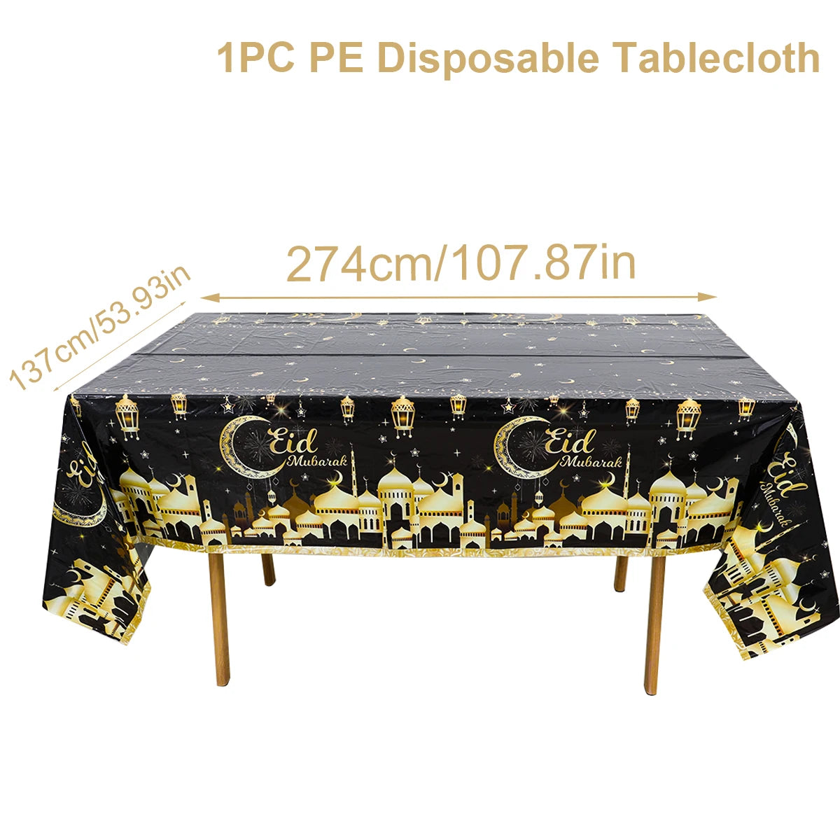 Eid Mubarak Star Moon Tablecloth Ramadan Kareem Decor for Home Islamic Muslim Party Eid Al Adha Supplies Castle Table Cover