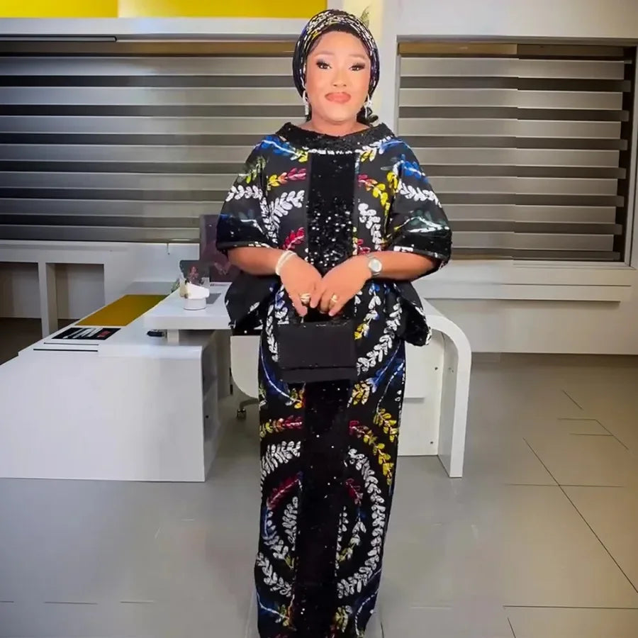 Sequin African Dresses for Women Plus Size Africa Clothes Dashiki Ankara Outfit Gown Kaftan Muslim Wedding Party Long Maxi Dress