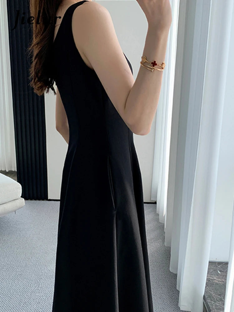 Black Spaghetti Strap Female Dresses Summer Slim Waist Elegant Evening Women's Dresses Birthday Party Dress