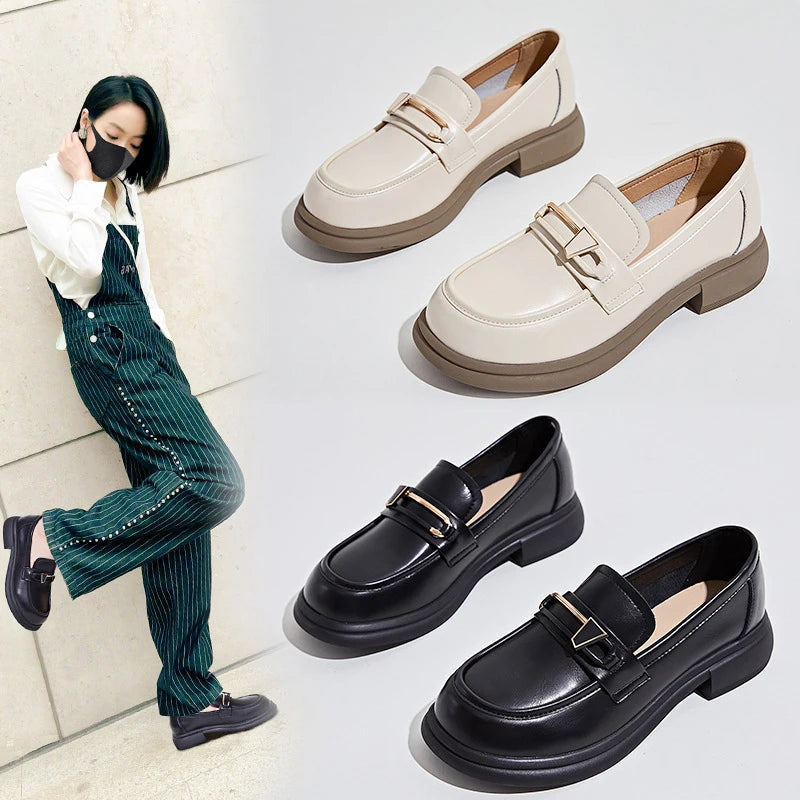 Women's Shoes Female Genuine Leather Slip-on Loafers Ladies Office Work Thick Sole Shoe Ladies Casual Penny Loafer