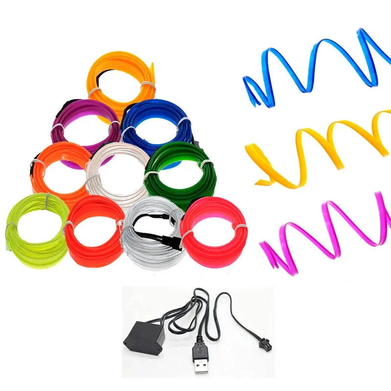 LED Car Interior Lighting Strip Auto LED Strip Garland EL Wire Rope Car Decoration Lamp Flexible Tube Neon Car Accessories