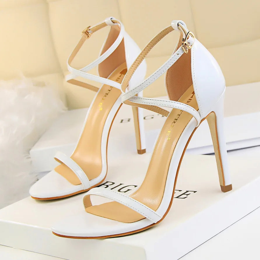 BIGTREE Shoes Pumps Open Toe High Heels Patent Leather Women Heels Stiletto 11 Cm 7.5cm Summer Heels Sandals Women Party Shoes