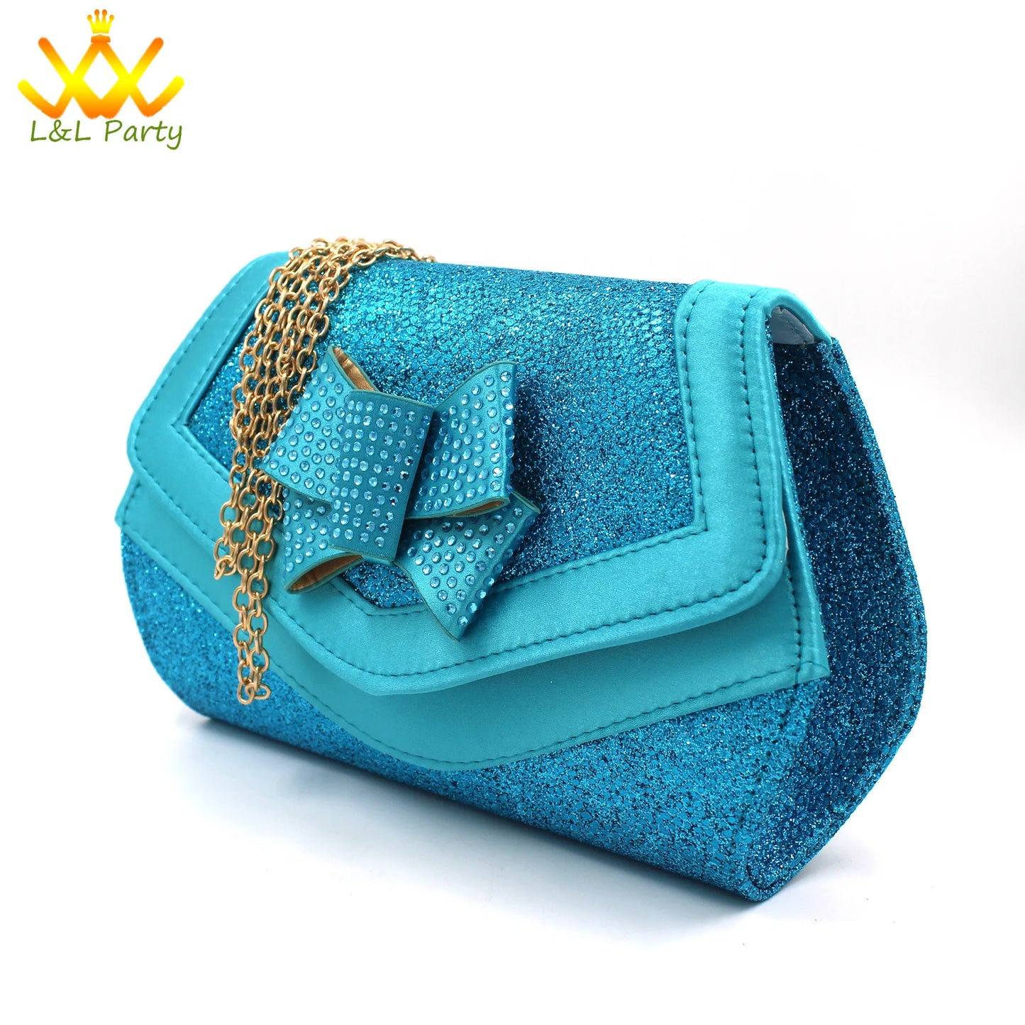 New Design Specials Italian Women Shoes Matching Bag Set in Sky Blue Color Comfortable Heels with Appliques for Wedding
