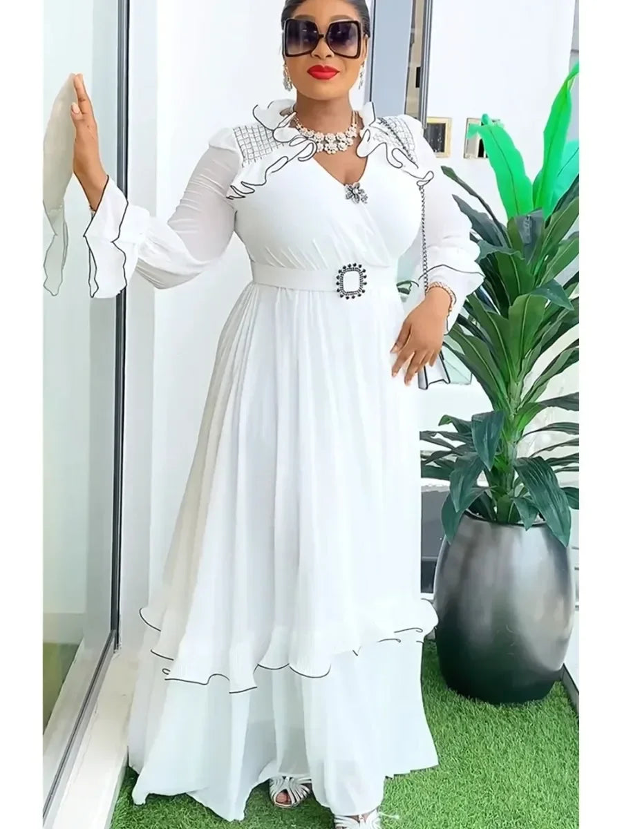 Plus Size African Party Dresses for Women 2025 New Fashion Dashiki Ankara Wedding Gowns Elegant Turkey Muslim Chiffon Maxi Dress