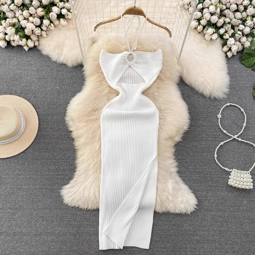 YuooMuoo Women Dress 2025 New Summer Fashion Sexy Package Hips High Split Knitted Bodycon Party Dress Vacation Beach Vestidos