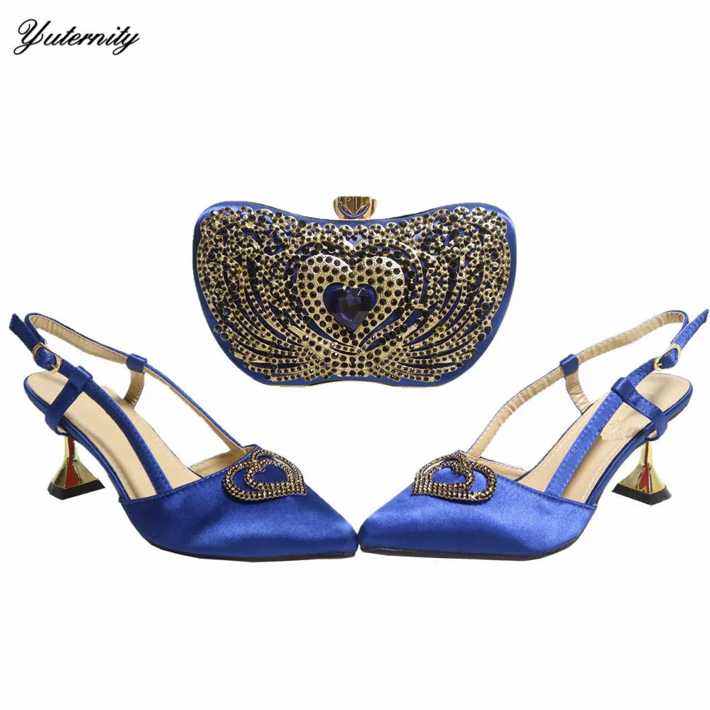 Summer Fashion Gold Color Shoes And Purse To Match Set Nigeria  Style PU With Stone Pumps Shoes And Bag Set For Occasion