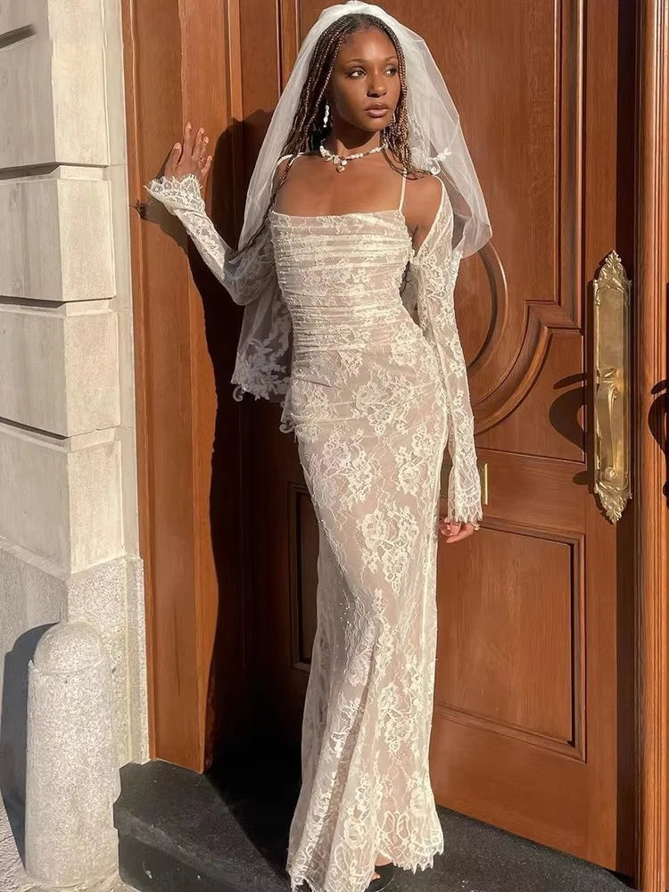 Avrilyaan Lace Print Bodycon Sexy Dress Women Robes Elegant Evening Party Dress Bodycon Spring Midi Long Dress Vestidos