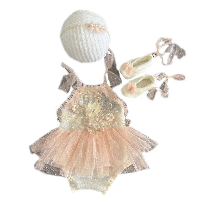 Photo-Shooting Props for Baby Girl 0-6M Infant Headdress & Tulle Tutu Jumpsuit Party Dress Photo Clothes Newborn Outfit Dropship