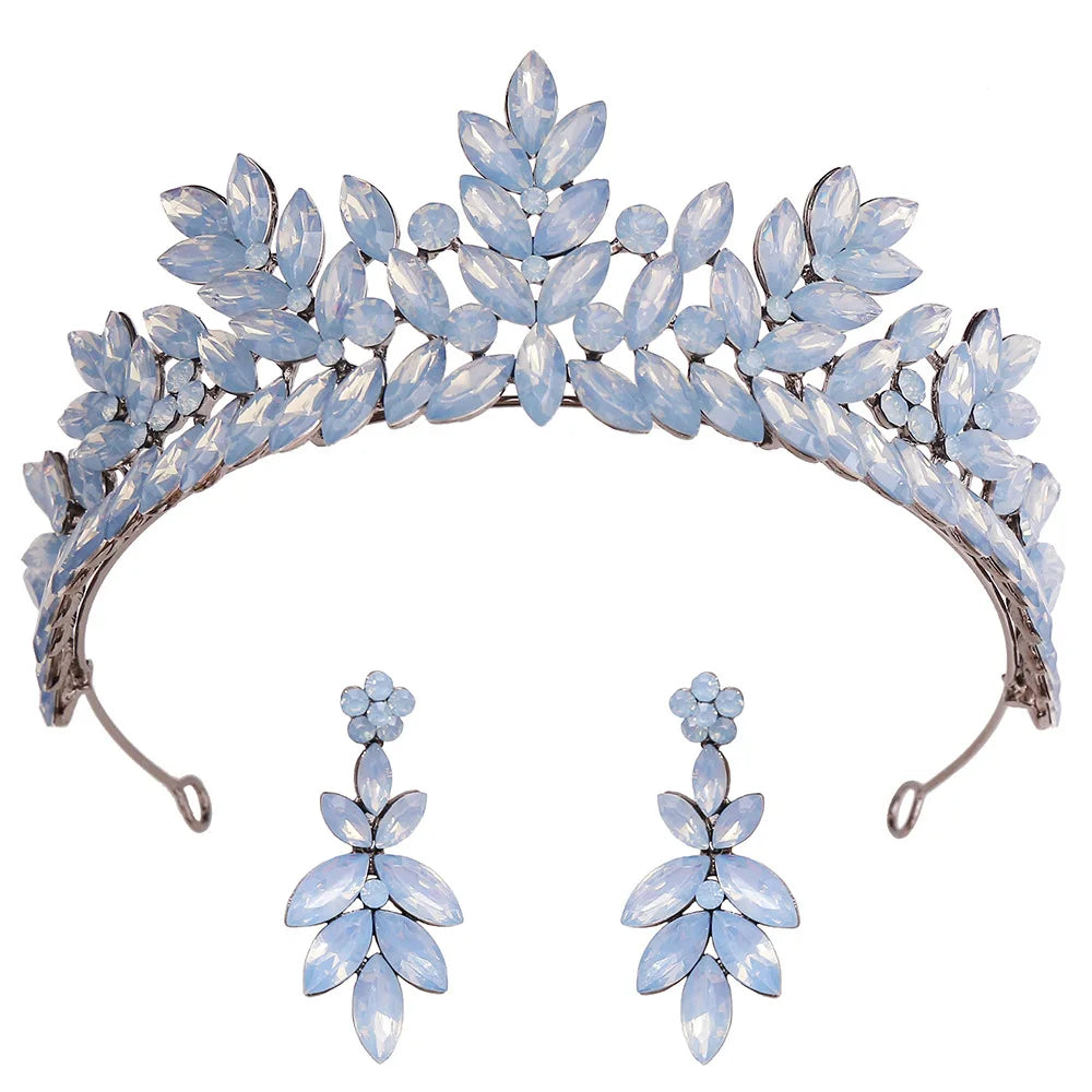 Vintage Black Metal Green Red Crystal Opal Tiara For Women Wedding Party Dress Elegant Queen Bridal Bride Crown