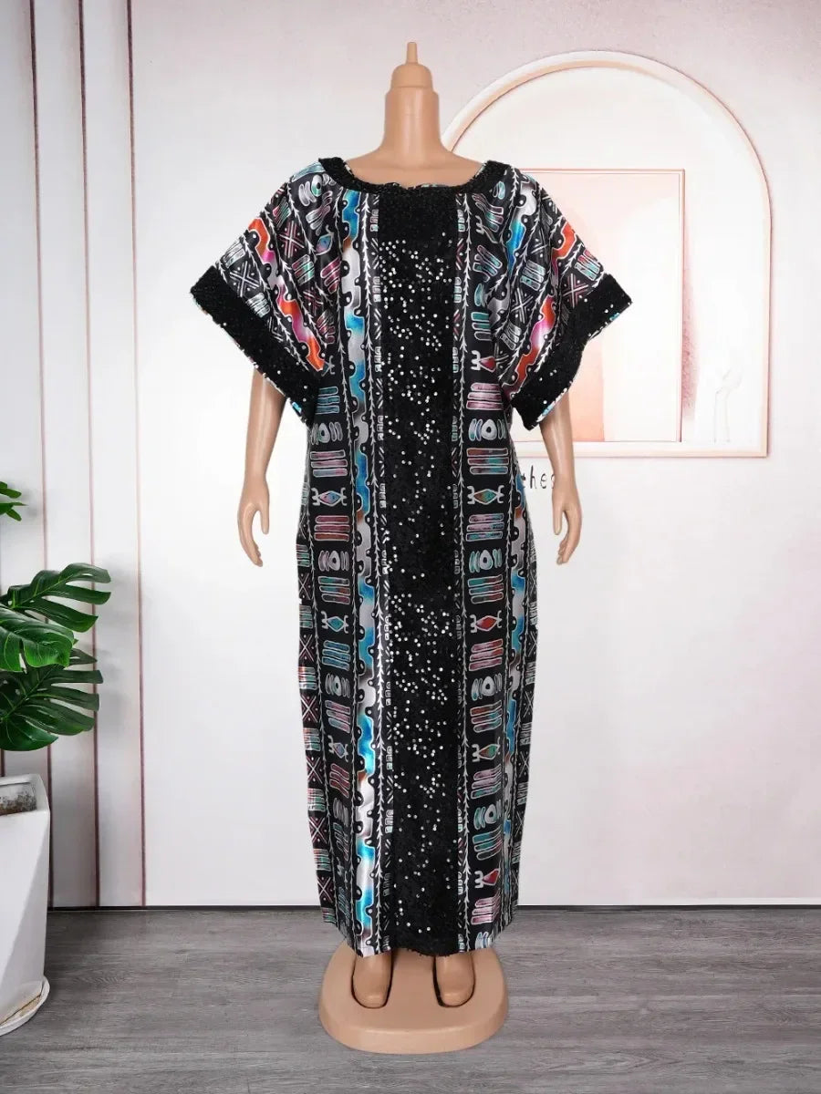 Sequin African Dresses for Women Plus Size Africa Clothes Dashiki Ankara Outfit Gown Kaftan Muslim Wedding Party Long Maxi Dress