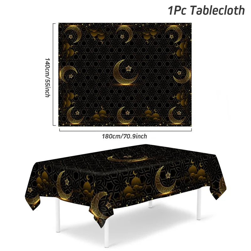 Eid Mubarak Star Moon Tablecloth Ramadan Kareem Decor for Home Islamic Muslim Party Eid Al Adha Supplies Castle Table Cover