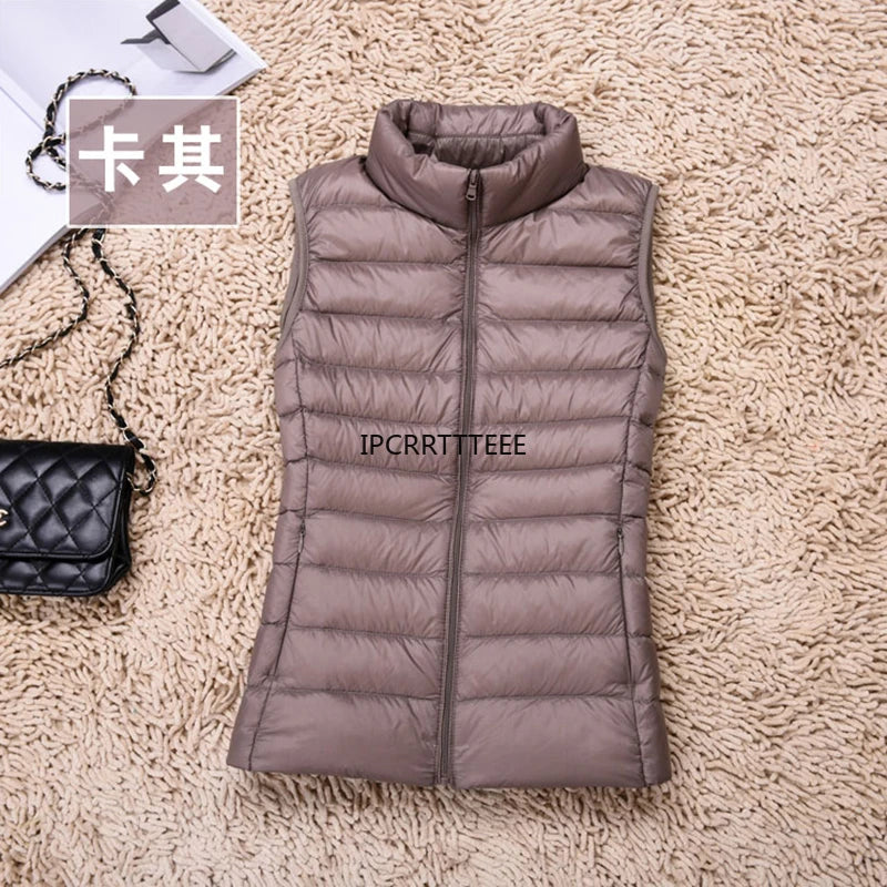 New Women Sleeveless Women Slim Ultra Light Down Jacket Girl Portable Lightweight Vests Windproof Warm Waistcoat
