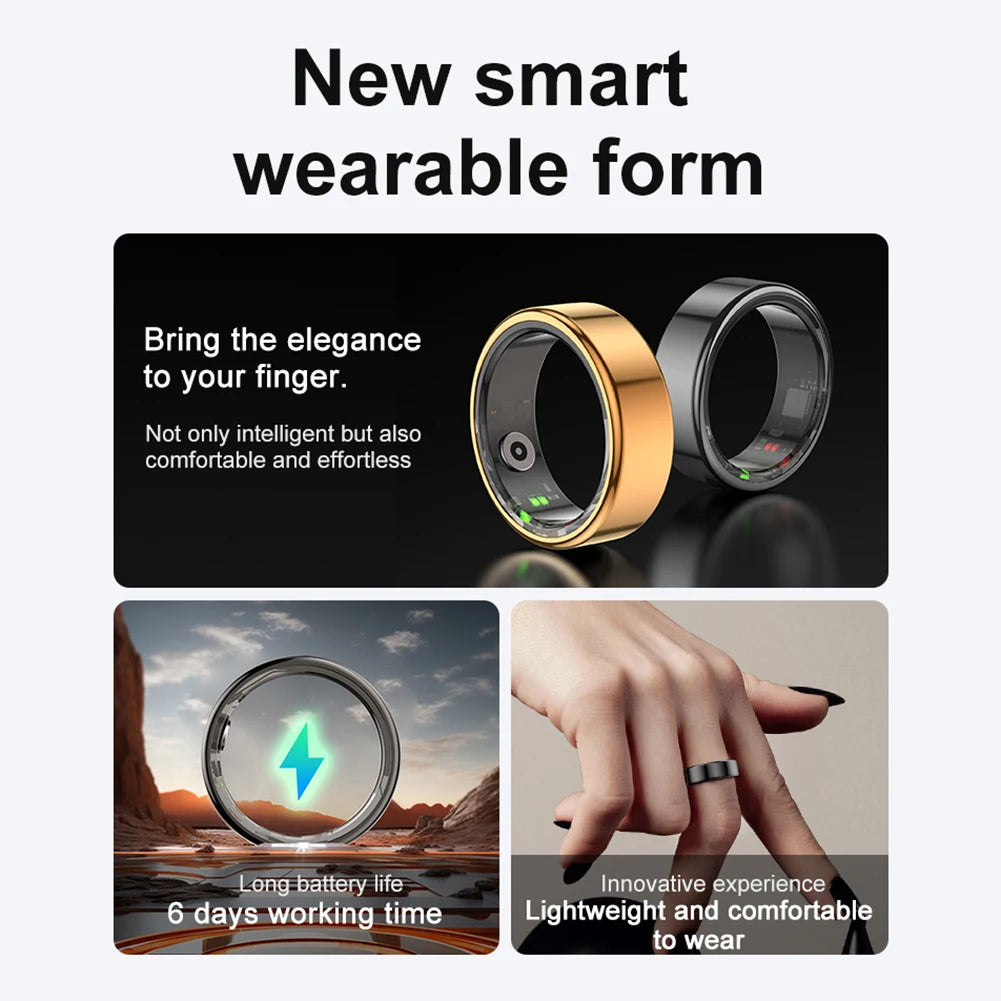 R02 Smart Ring Men Women Health Monitor Waterproof Bluetooth 5.0 Blood Oxygen Tracker IP68 5ATM Multi-sport Mode for IOS Android