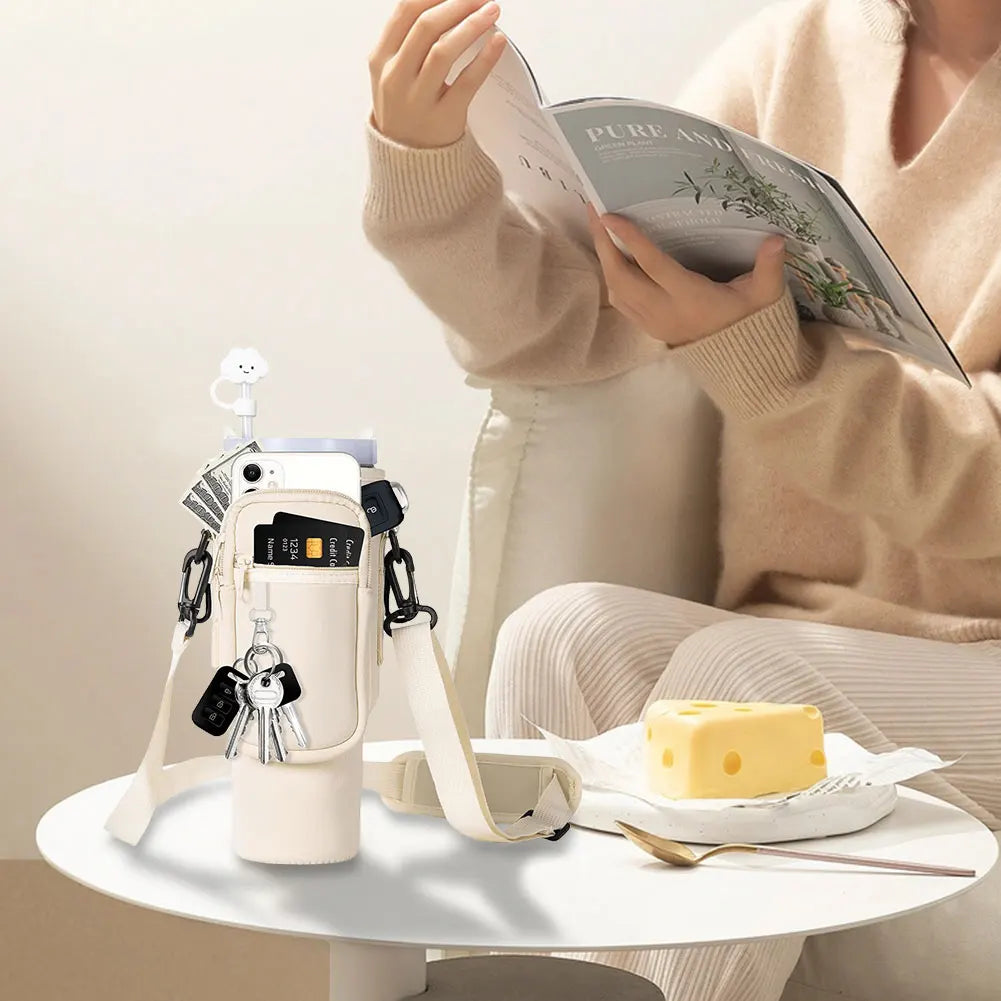 40oz Neoprene Water Bottle Carrier Bag For Stanley Quencher Cup Sleeve Adjustable Shoulder Strap Non-slip Insulated Mug Cover