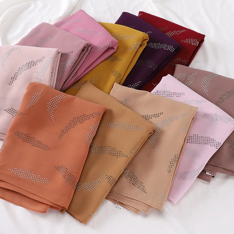 Design Bubble Pearl Chiffon Scarf Hijab Woman Embroidered Lace Ladies Muslim Plaid Bandana Shawl Fashion Headband 175*75cm