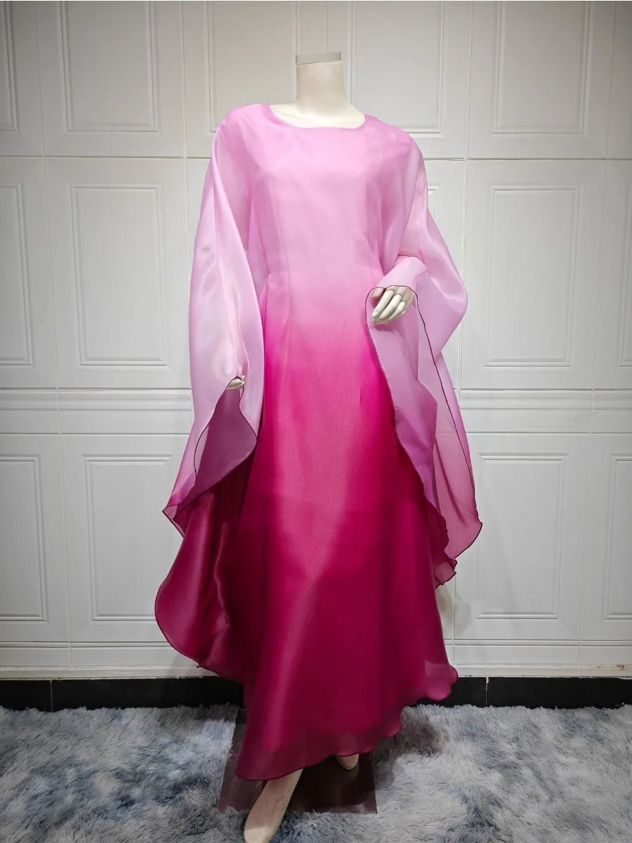 Eid Arab Satin Muslim Party Dress for Women Bat Sleeve Abaya Jalabiya Long Dresses Morocco Kaftan Vestidos Ramadan Gown Robe
