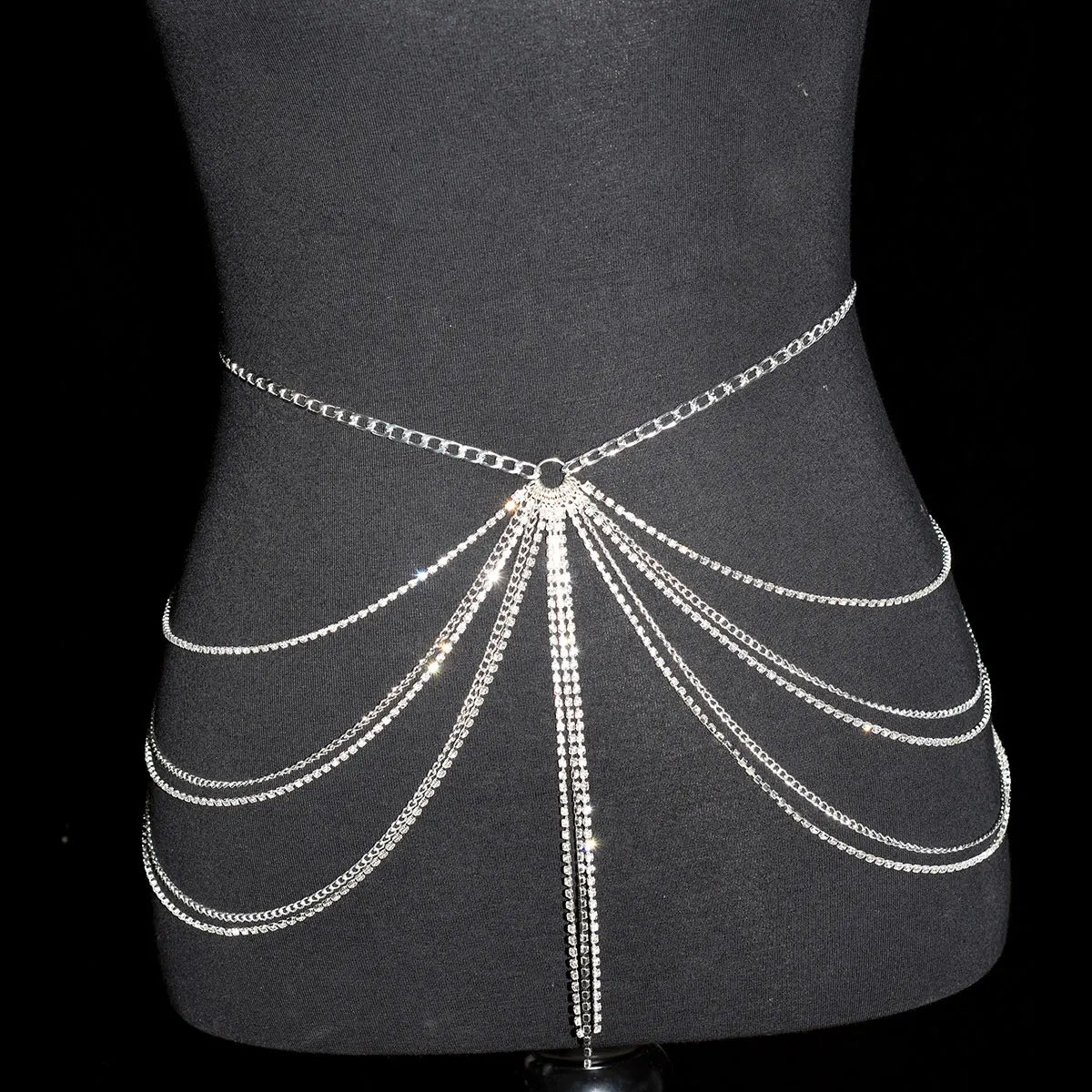 Festival  Gifts Sexy Fashion Waist Chain For Lady Shiny Rhinestone Tassel Body Jewelry Stage Performance Party Dress Metal Chain