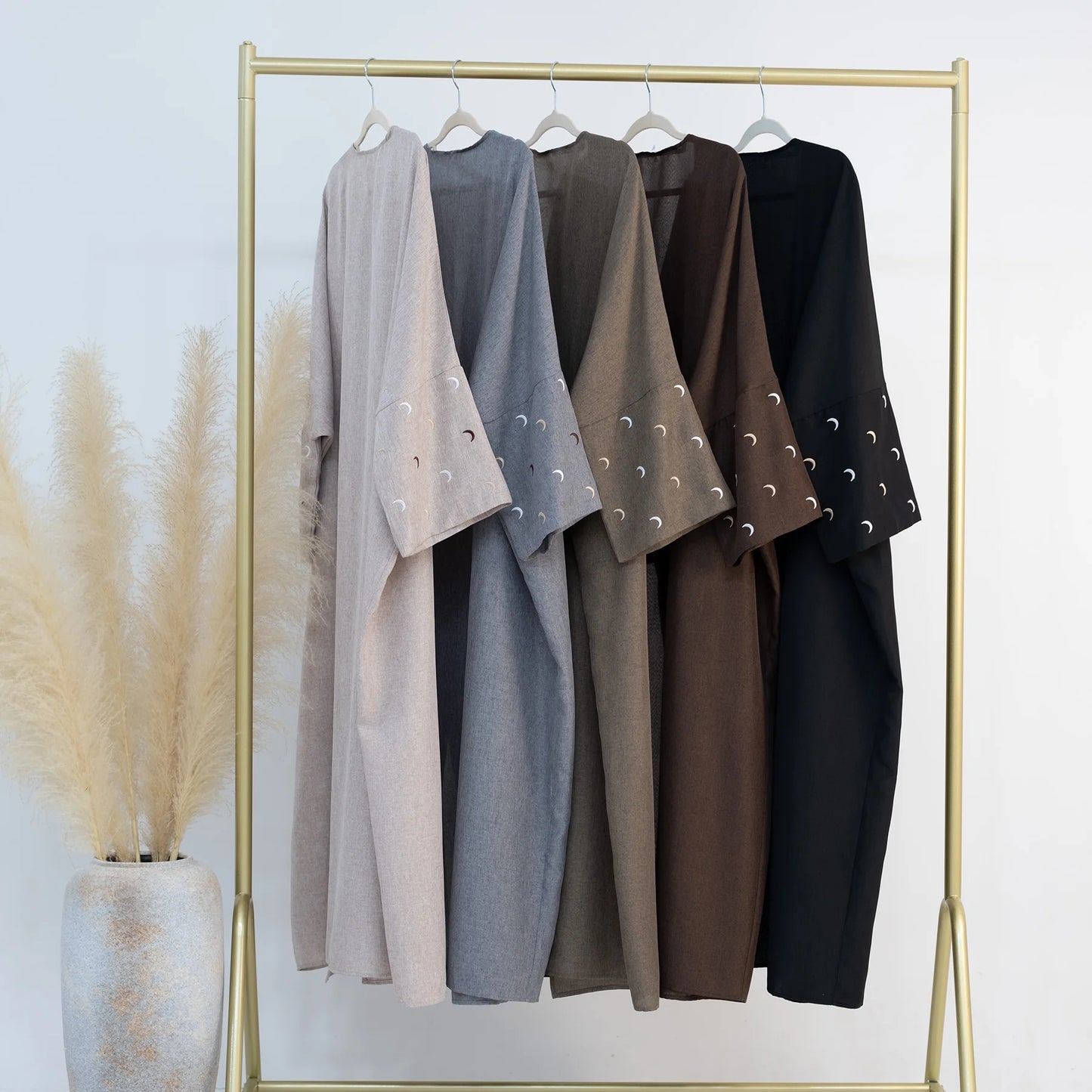 Moon Embroidery Abaya Thin Fabric Batwing Sleeves Oversized Kimono Muslim Women Dubai Islamic Clothing Hijabi Robe Ramadan Eid