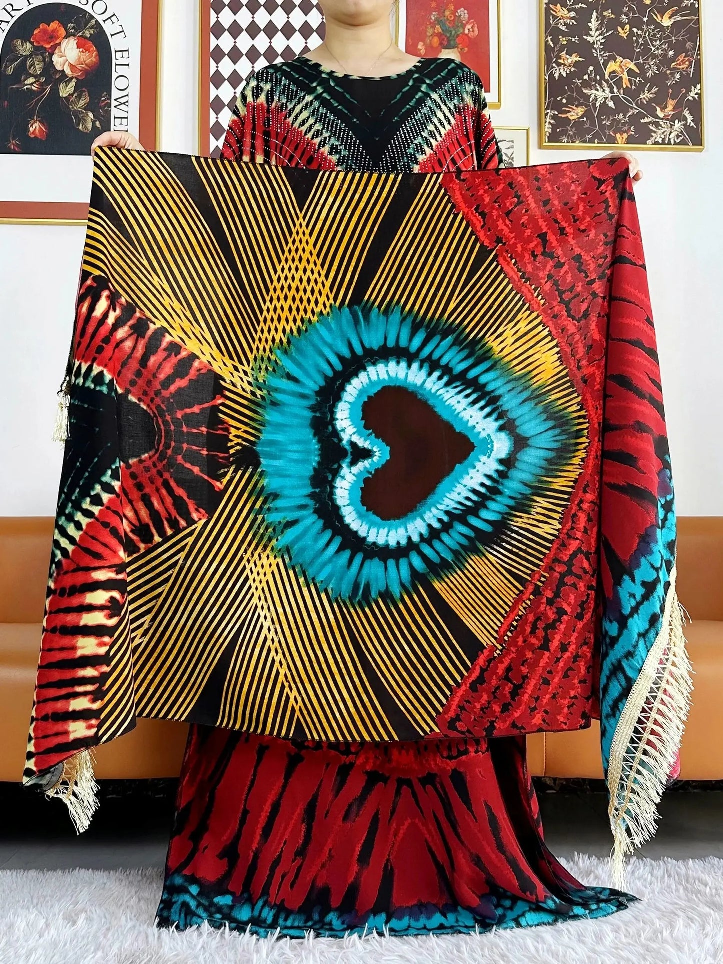 Summer Party Dress Short Sleeve With Big Scarf Printing Floral Loose Boubou Maxi Islam Women African Abaya Clothing