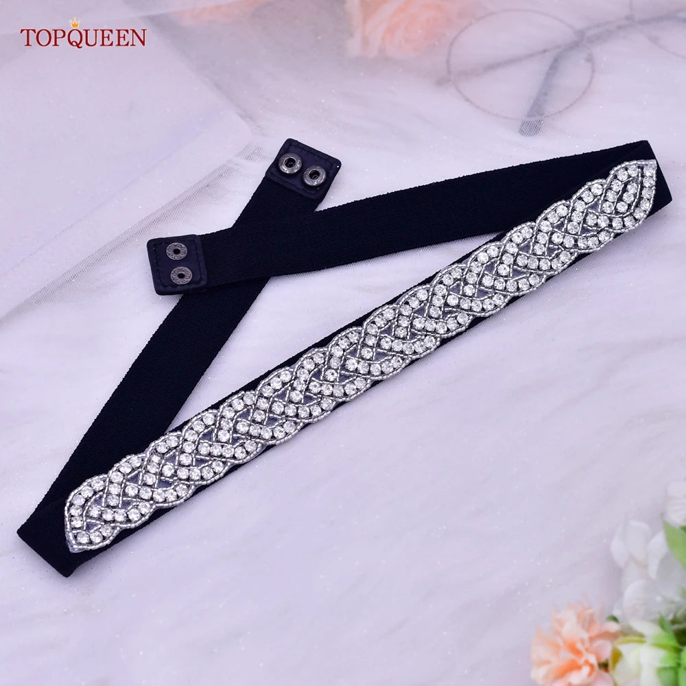 Women Elastic Belts for Party Dress Gown Silver Rhinestone Girdle Female Shiny Waistband Fashion Daily Luxurious