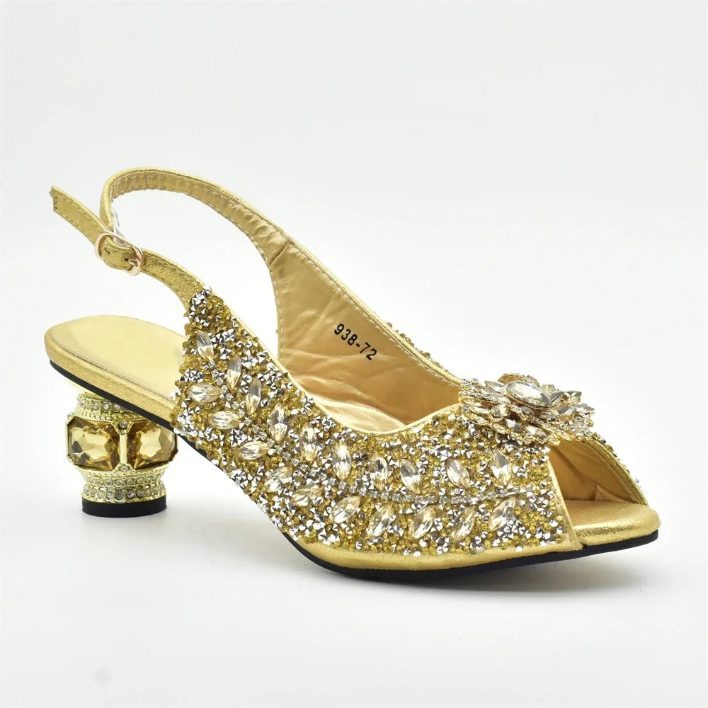 New Fashion Womens Matching Shoe and Bags Set Decorated with Rhinestone Elegant Party Pumps with Purse Wedding Shoes Bride