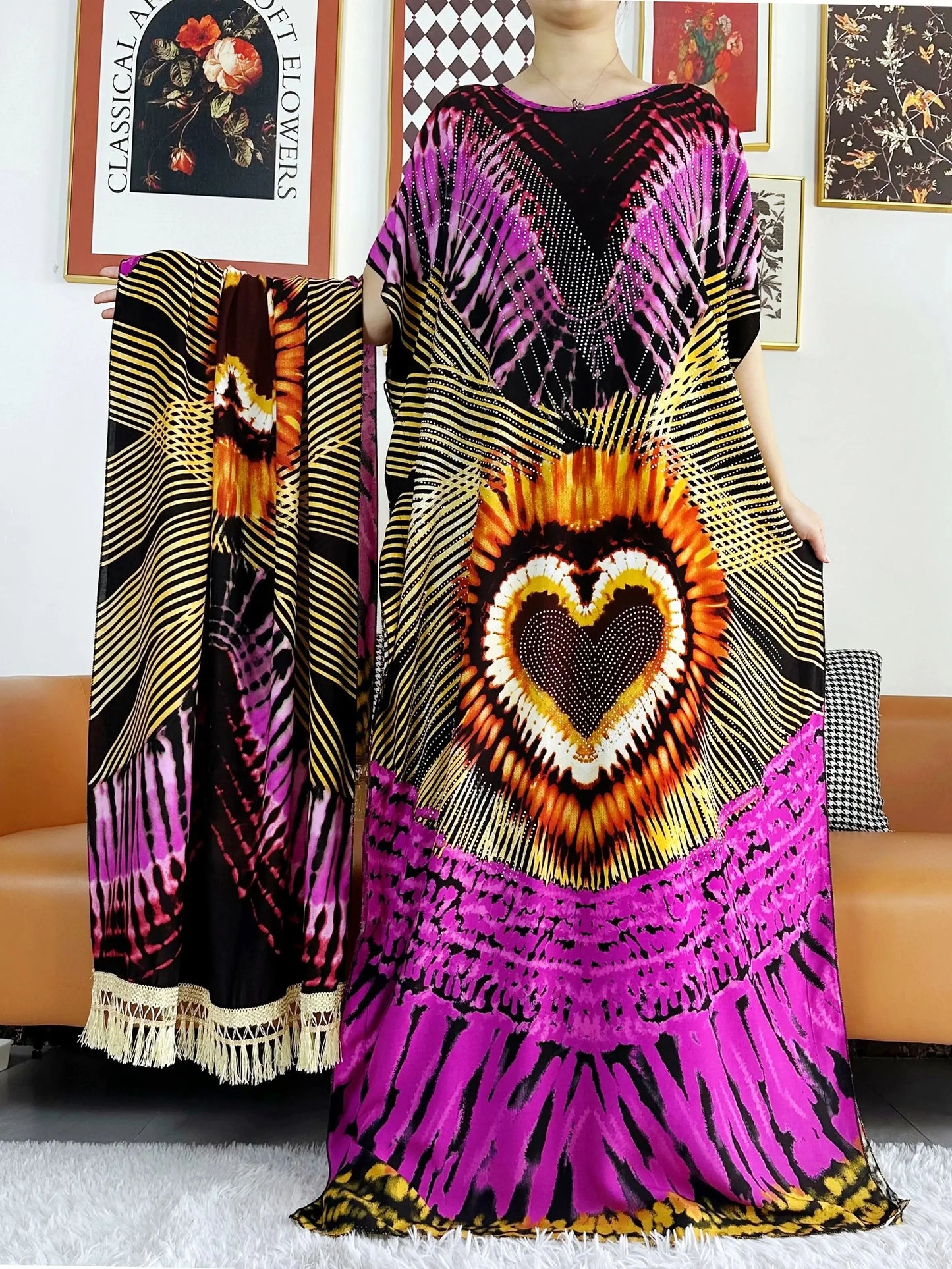 Summer Party Dress Short Sleeve With Big Scarf Printing Floral Loose Boubou Maxi Islam Women African Abaya Clothing