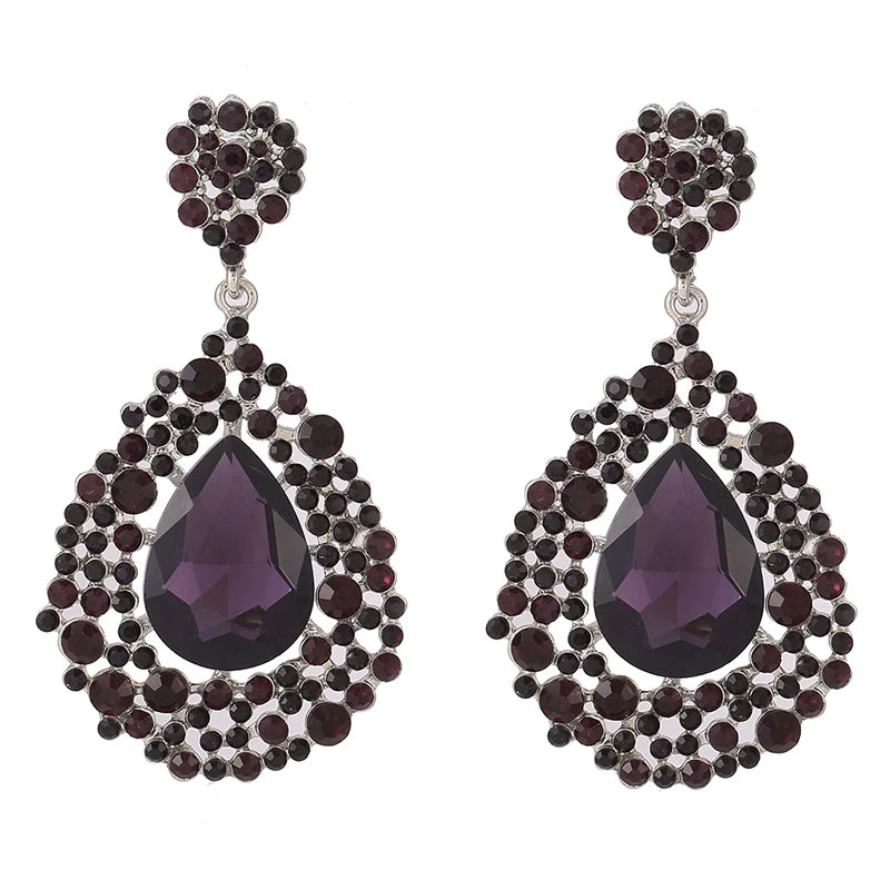 Jewelry Fashion Crystal Big Water Drop Earrings for Women Prom Party Dress Accessory Statement Wedding Earrings