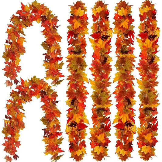 2M Artificial Fall Maple Leaf Garland Fake Plant Autumn Leave Vine for Home Thanksgiving Halloween  Decor