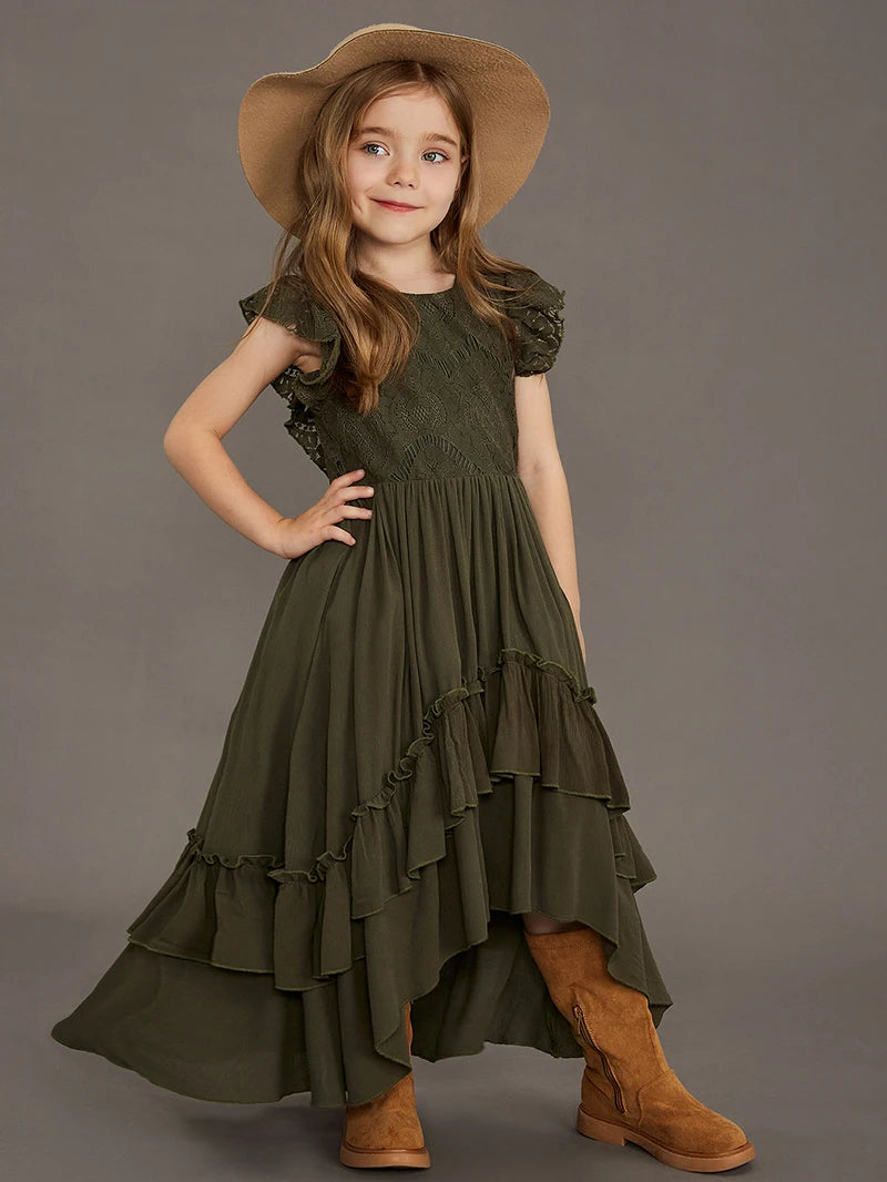 Summer Girls Lace Cotton Bohemia Long Dresses Baby Kids Flower Wedding Princess Party Dress Vestidos Costume Children Clothing