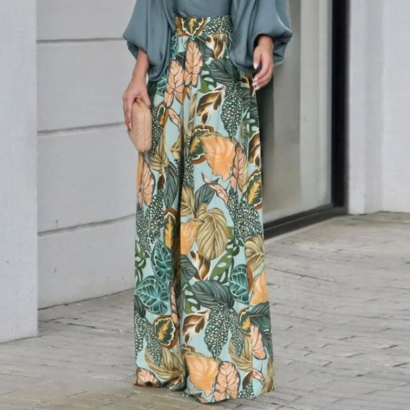 Summer New Women's Clothing Set Lantern Sleeves Loose Top Printed Wide Leg Pants Two Piece Set Casual Ladies Trouser Outfit