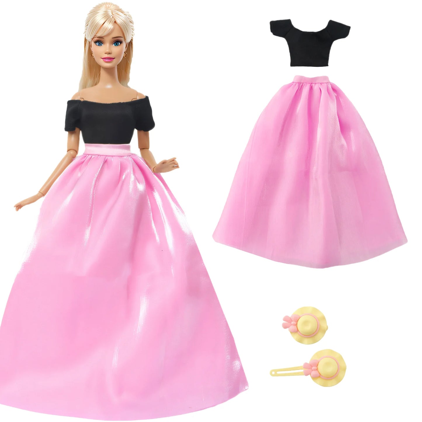 2 Pcs/Set Doll Clothes and Accessories Party Dress Mini Gown Skirt with Hairpin Girl Outfit for Barbie Doll 11.5 Inch Kids Toy