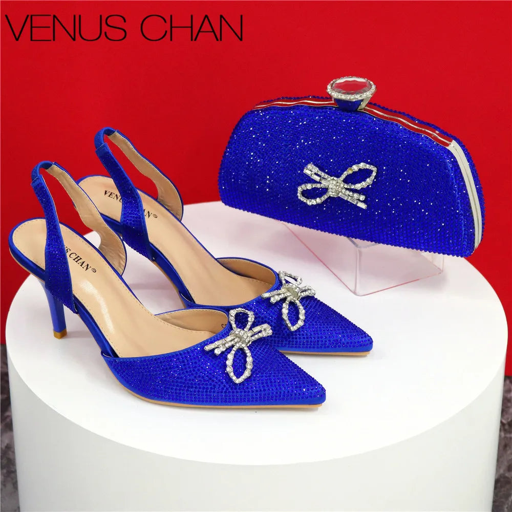Newest INS Style Blue Color Elegant High Heels Nigeria Popular Design African Ladies Shoes Matching Bag Set