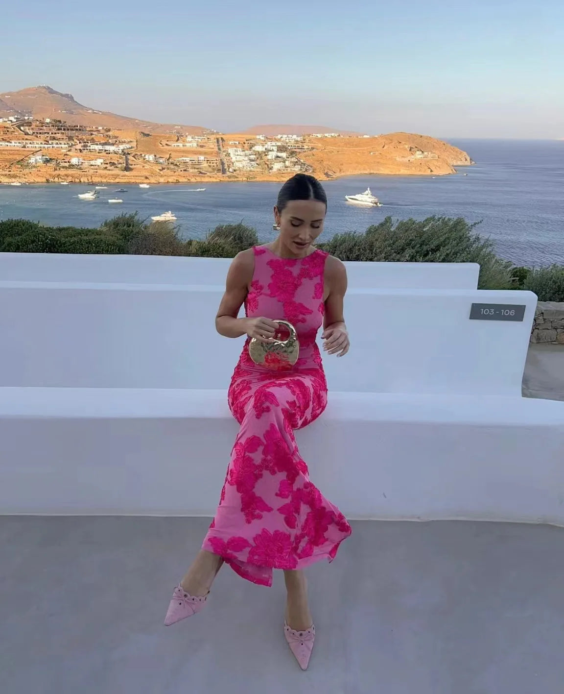 2025 New Elegant Women Sleeveless 3d Flowers Party Dress Embroidery Mesh Slim Hip Package Female Fshion Maxi Dresses Robe