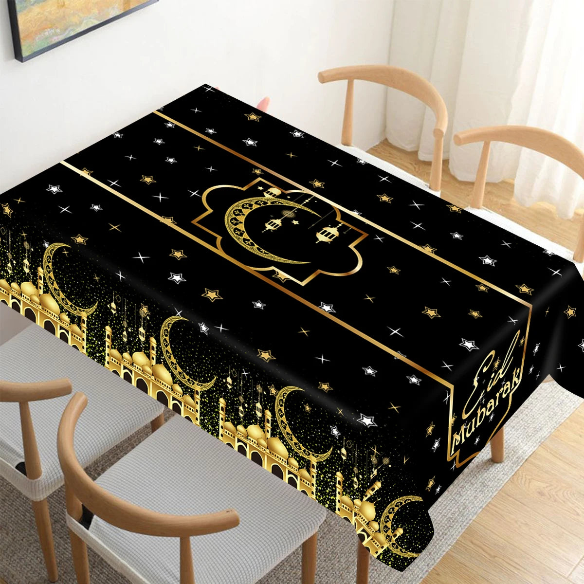 Eid Mubarak Star Moon Tablecloth Ramadan Kareem Decor for Home Islamic Muslim Party Eid Al Adha Supplies Castle Table Cover