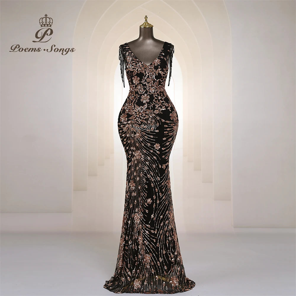 Sexy beaded sleeves Mermaid Evening Dresses For Women Prom Dresses Maxi dress Party dress Beautiful evening gowns