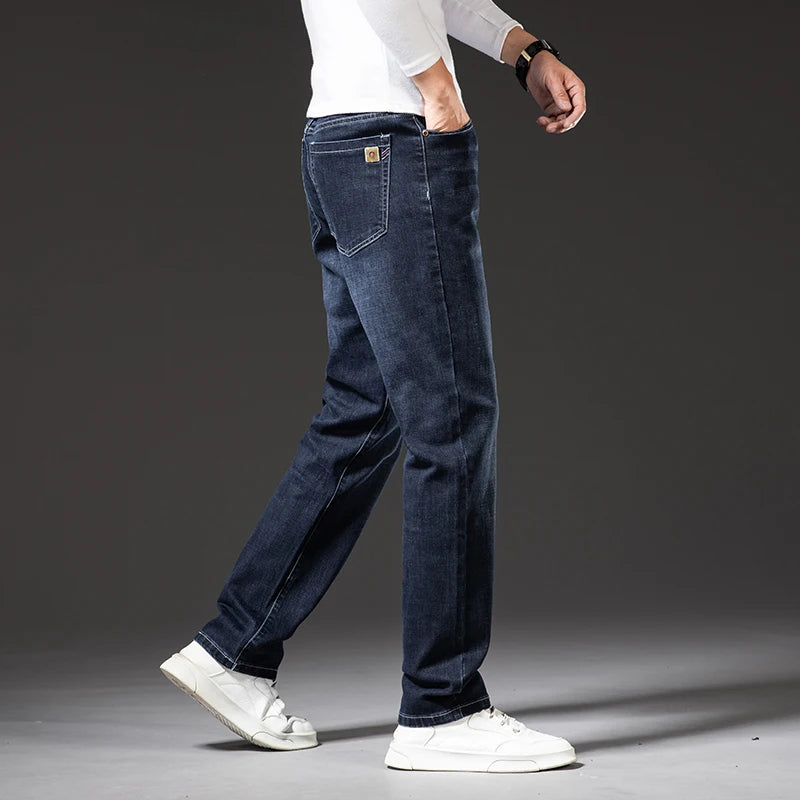 Classic Loose Straight Men's Jeans 2025 Autumn New Business Casual Stretch Cotton Denim Pants Plus Size Trousers 42 44 46