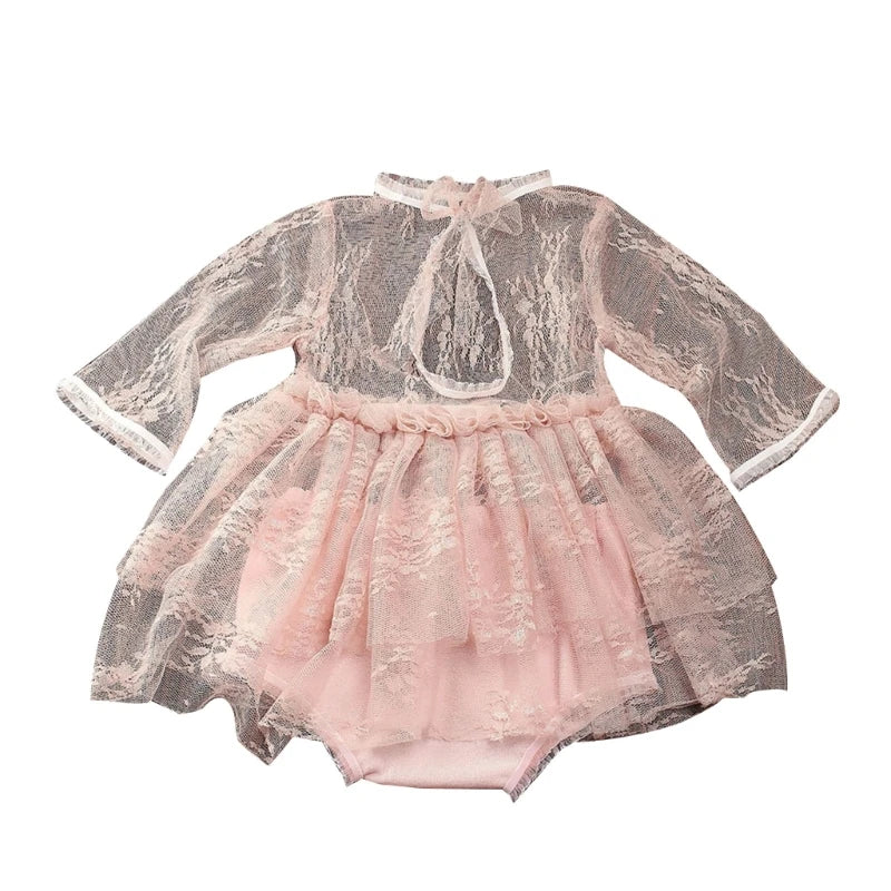 Photo-Shooting Props for Baby Girl 0-6M Infant Headdress & Tulle Tutu Jumpsuit Party Dress Photo Clothes Newborn Outfit Dropship