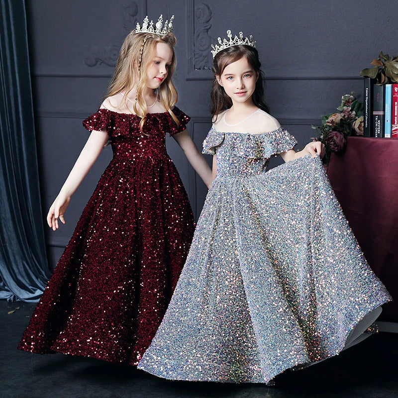 Kids Dresses For Party Wedding Dress Sequins Children Pageant Gown Gorgeous Girls PrincessTulle Dress Toddler Girl Clothing