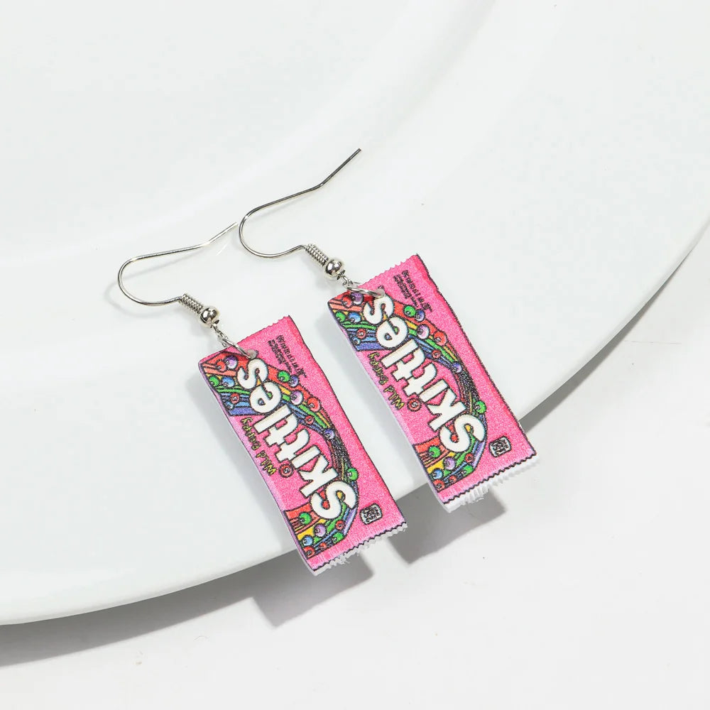 Cute Pink Phone Game Radio High Heels Ring Acrylic Print Earrings for Women Vintage Heart Bear Drop Earring Funny Jewelry