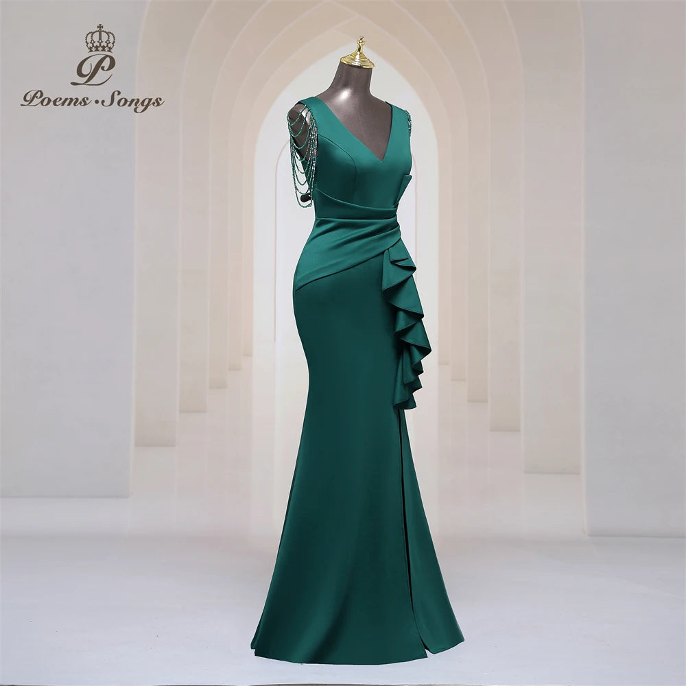 Elegant wedding party Evening dress Sexy shoulder beading party dress bridesmaid dresses Maxi dress formal occasion dresses