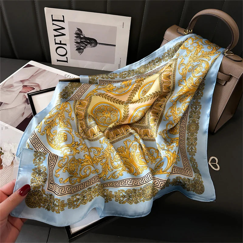 2025 New Fashion 70X70cmPrinted Women's Scarf Pashmina Silk Scarf Square Shawl Decorative Headband Neck Luxury Design Bandana