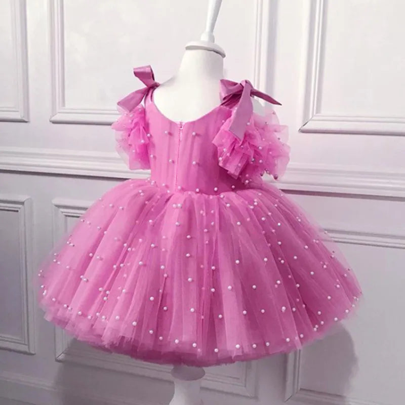 0-5Y baby girl dress baby dress dress christening dress pearl mesh princess dress tutu bow birthday party dress baby girl dress