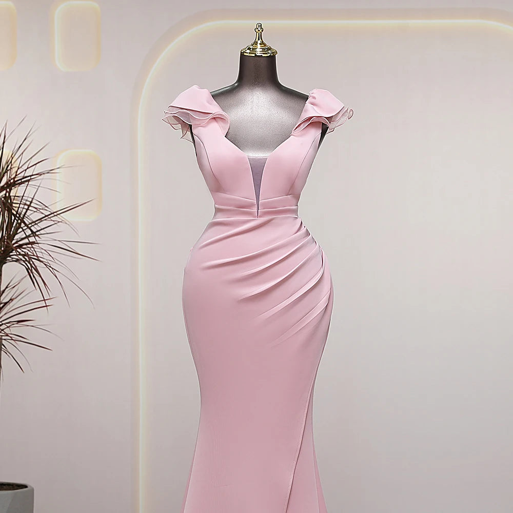 Elegant V-neck candy color pink prom dress luxury evening dresses wedding party dress formal occasion dresses special events